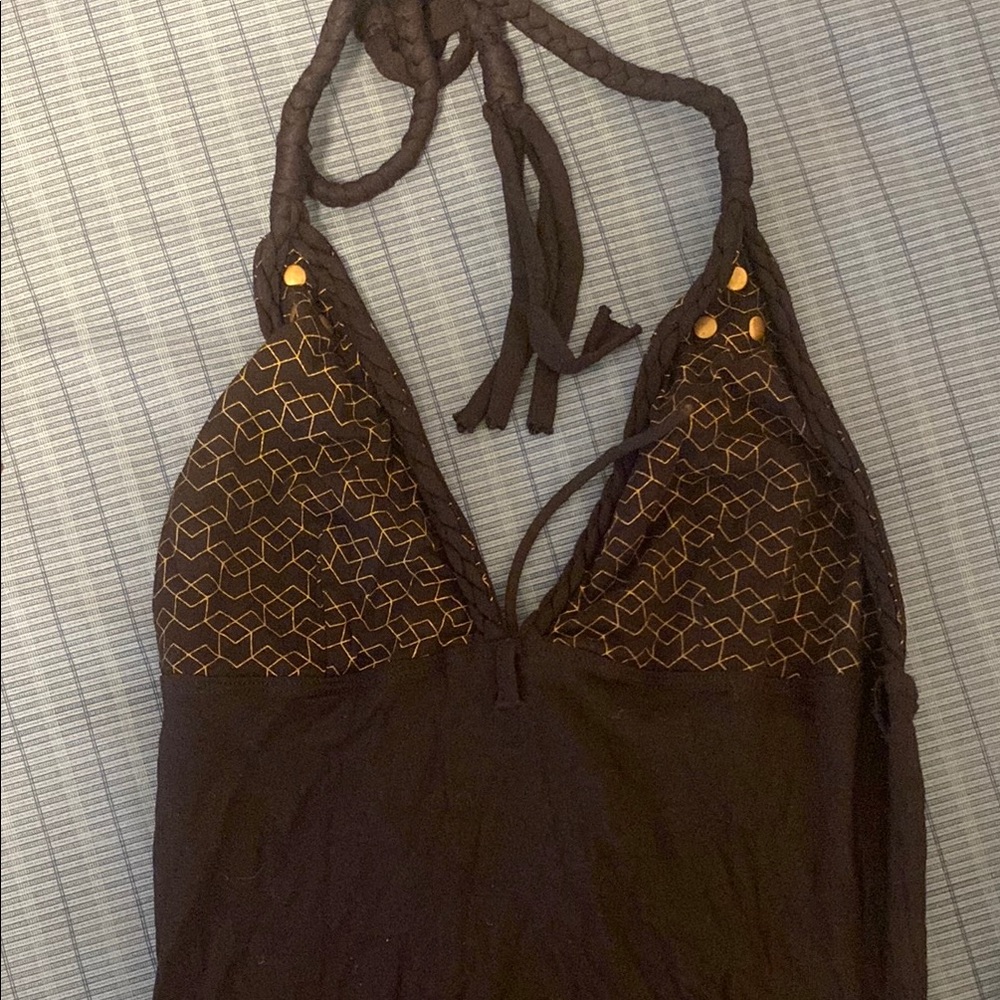 Source Unknown Black and Gold Halter Top